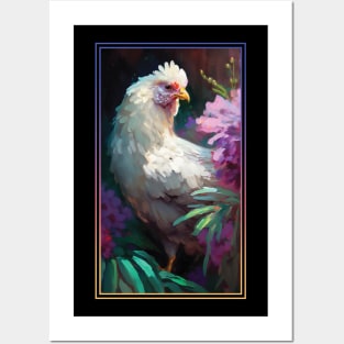 Chicken Vibrant Tropical Flower Tall Digital Oil Painting Portrait 2 Posters and Art